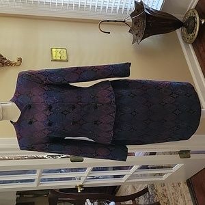 Prophecy blue black red geometric print 2pc skirt suit double breasted 10 EUC…